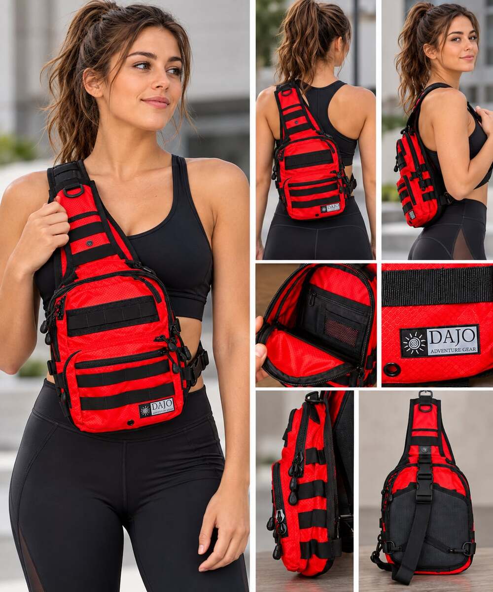 DAJO Adventure Gear Tactical Sling Backpack Red Molle EDC Bag